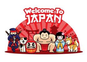 welcome to japan with japan cute characters vector