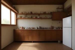 ilustración digital dibujo de de madera cocina en el casa, generativo Arte por ai foto