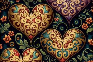Colorful carved hearts pattern background photo
