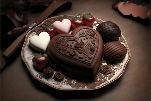 ai generado corazón conformado chocolate para San Valentín día. foto