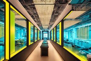 futuristic interior design laboratory lab server room with neon light, generative art by A.I photo