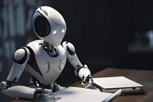 cute artificial intelligence robot with notebook photo