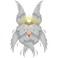 Vector design of seraph with six wings, angelic face of catholic religion, archangel with halo and feathers