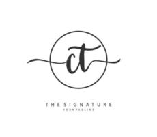 C T CT Initial letter handwriting and  signature logo. A concept handwriting initial logo with template element. vector