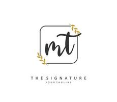 M T MT Initial letter handwriting and  signature logo. A concept handwriting initial logo with template element. vector