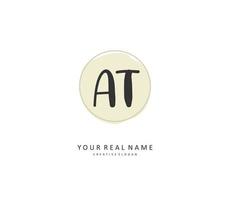 A T AT Initial letter handwriting and  signature logo. A concept handwriting initial logo with template element. vector