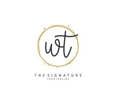 W T WT Initial letter handwriting and  signature logo. A concept handwriting initial logo with template element. vector