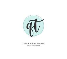 Q T QT Initial letter handwriting and  signature logo. A concept handwriting initial logo with template element. vector