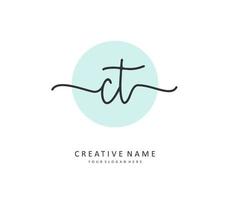 C T CT Initial letter handwriting and  signature logo. A concept handwriting initial logo with template element. vector