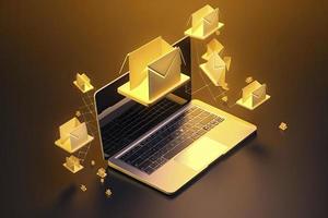 Sending and receiving email via modern laptop. 3d vector illustration photo