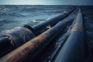 oleoductos desaparecer en el lo más hondo de el océano. tubería transporte es más común camino de transportar bienes foto