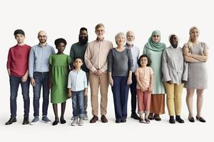 Socially diverse multicultural and multiracial people on an isolated white background photo