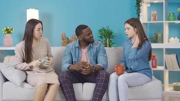 Multiethnic group listening to each other at home. Friendly group. African, Asian and European young group listening to each other at home. A friendly environment of multiethnic youth. video
