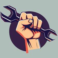 fist raised with spanner vector