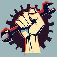 fist raised with spanner vector