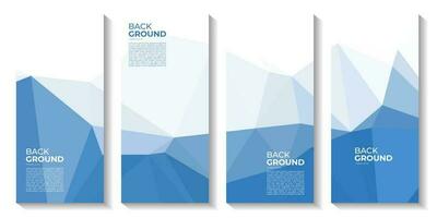 A set of brochures with a blue and white background with a triangle design. vector