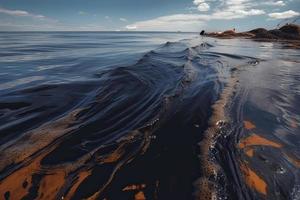 Oil leak from Ship , Oil spill pollution polluted water surface water pollution as a result of human activities photo