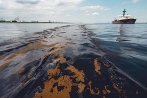 Oil leak from Ship , Oil spill pollution polluted water surface water pollution as a result of human activities photo