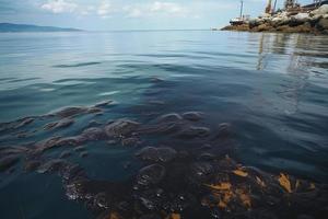 Oil leak from Ship , Oil spill pollution polluted water surface water pollution as a result of human activities photo