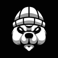 Bear Beanie Hat Black and White Mascot Design vector