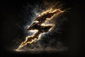 Isolated lightning bolt on dark background for compositing. photo