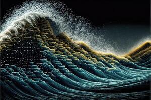 Waves in a digital binary code structure. Technology wavy abstract background. photo
