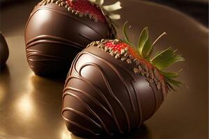 Chocolate covered strawberries. Sweet treats for Valentine's Day. photo