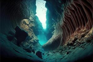 Underwater canyon. AI Generated photo