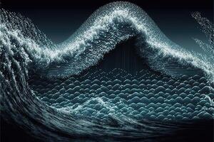 Waves in a digital binary code structure. Technology wavy abstract background. photo