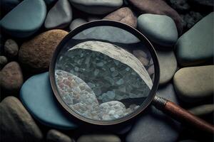 Magnifying glass on stone background. photo
