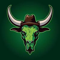 Green bull with a cowboy hat esports mascot logo vector illustration