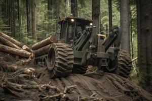 Cable skidder pulling logs in forest photo