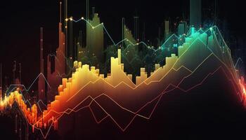 , stock market chart lines, financial graph on technology abstract background represent financial crisis, financial meltdown. Technology concept, trading market concept. photo