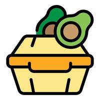 aguacate almuerzo caja icono vector plano