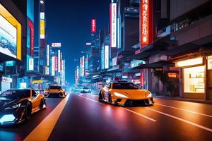 futuristic JDM japanese street car at street city road, generative art by A.I. photo