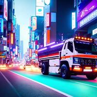 futurista recoger arriba camión calle coche a calle ciudad camino, generativo Arte por ai foto