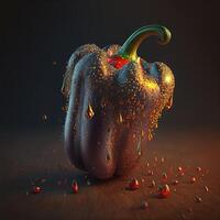 Generative AI, Metal golden royal pepper with precious stones, jewelry futuristic illustration. Food, vegetarian, healthy lifestyle concept, realistic 3d effect. photo