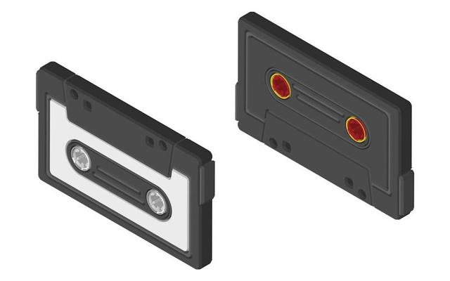Music cassette tape isometric on background. Side view vintage analog song tape record. mix tape retro. Audio cassette tape isolated. Old music retro player. 80s, 90s blank mix.