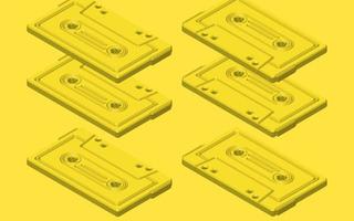 Yellow music cassette tape isometric. flatlay vintage analog song tape record. mix tape retro. Audio cassette tape isolated. Old music retro player. 80s, 90s blank mix. vector