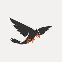 A black crow with orange claws is flying in a circle. vector