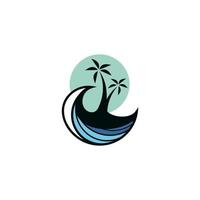 A logo for a beach with a palm tree and the sun vector