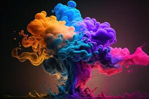 , Flowing colorful liquid and smoke with splashes. Bright fluid banner, 3D effect, modern macro realistic abstract background illustration, ink in water effect. photo