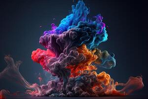, Flowing colorful liquid and smoke with splashes. Bright fluid banner, 3D effect, modern macro realistic abstract background illustration, ink in water effect. photo