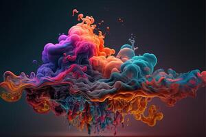 , Flowing colorful liquid and smoke with splashes. Bright fluid banner, 3D effect, modern macro realistic abstract background illustration, ink in water effect. photo