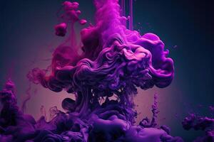 , Flowing liquid and smoke with splashes in magenta and purple color. Bright pink fluid banner, 3D effect, modern macro realistic abstract background illustration, ink in water effect. photo