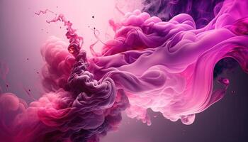 , Flowing light pink, viva magenta smoke with splashes. Soft fluid banner, spring female mood, 3D effect, modern macro realistic abstract background illustration, ink in water effect. photo