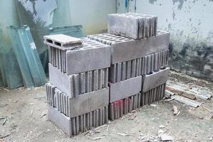 Cement bricks for building in construction site photo