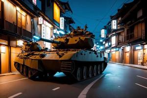 armor tank in street night at japan, generative art by A.I. photo