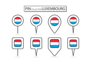 Set of flat pin Luxembourg flag icon in diverse shapes flat pin icon Illustration Design. vector