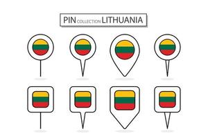 Set of flat pin Lithuania flag icon in diverse shapes flat pin icon Illustration Design. vector